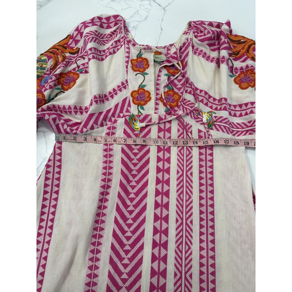 Farm Rio Dress Womens Medium Pink Striped Embroidered Kaftan‎ Maxi Boho - Picture 5 of 11